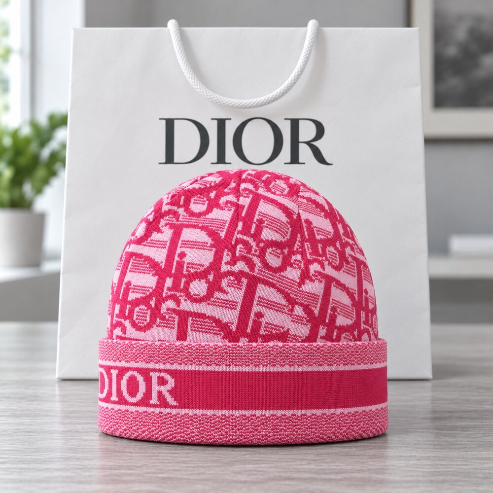 Dior Pink Oblique Knit Beanie - Picture 1 of 6